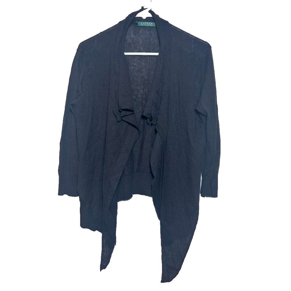 Lauren Ralph Lauren Open Cardigan Women Large Black Long Sleeve
